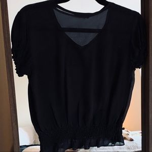 Black Sheer Short Sleeve Crop Top